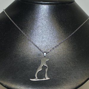 Stainless Steel Cat inside Dog Charm Pendant Necklace